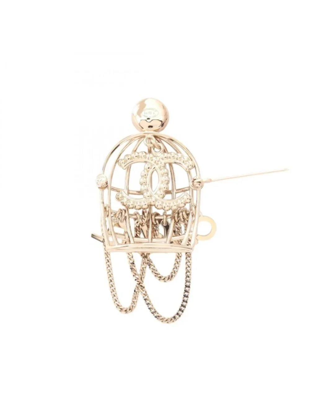 Chanel Brooch CC Logo Birdcage Motif Gold